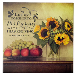 Psalm95:2 in i hans närvaro med thanksgiving kakelplatta