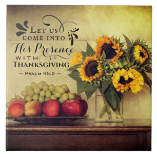 Psalm95:2 in i hans närvaro med thanksgiving kakelplatta