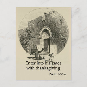 Psalm 100:4 mot bakgrund av Jerusalems väggar Vykort