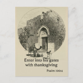 Psalm 100:4 mot bakgrund av Jerusalems väggar Vykort