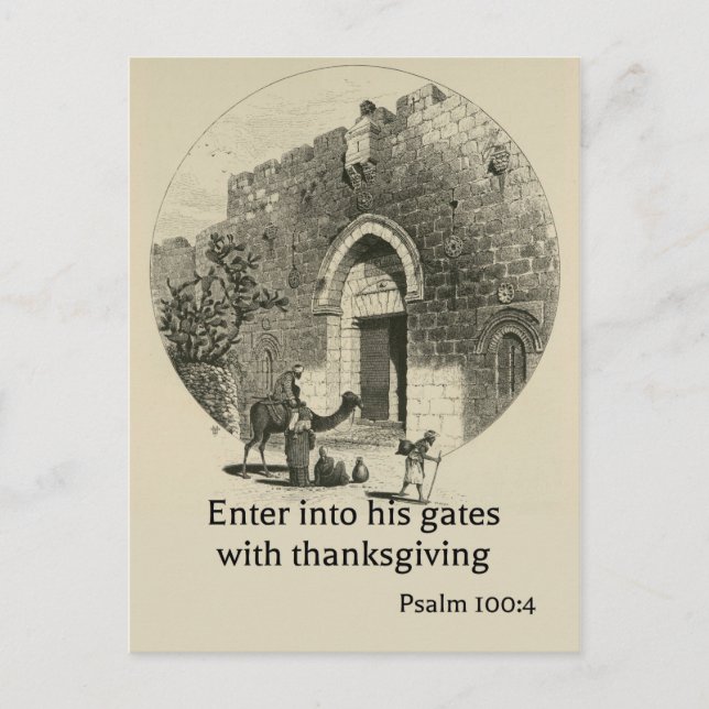 Psalm 100:4 mot bakgrund av Jerusalems väggar Vykort (Framsida)