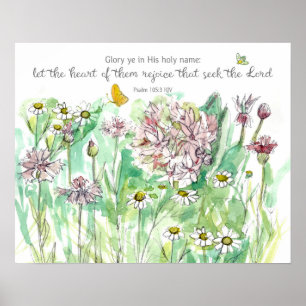 Psalm 105 Skrift Rosa Blommor Kristet Konstverk Poster