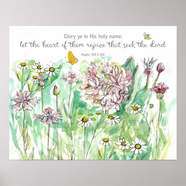Psalm 105 Skrift Rosa Blommor Kristet Konstverk Poster (Framsidan)
