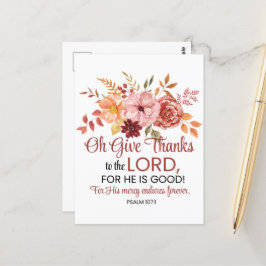 Psalm 107:1 Åh tacka Herren Blommig Höst Vykort