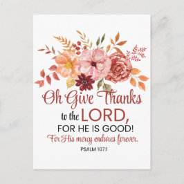 Psalm 107:1 Åh tacka Herren Blommig Höst Vykort