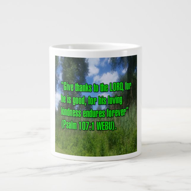 Psalm 107:1 WEBU Mug Jumbo Mugg (Framsidan)