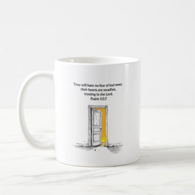 Psalm 112:7 Bibelvers Kristet presentkoppar Kaffemugg (Vänster)