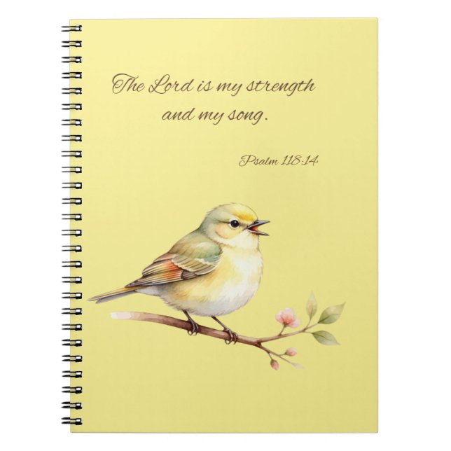 Psalm 118:14 Gul Fågel Anteckningsbok (Framsidan)