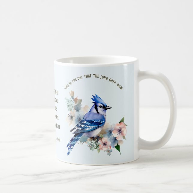 Psalm 118:24-26 Sång Bird Mugg med Blue Jays (Höger)