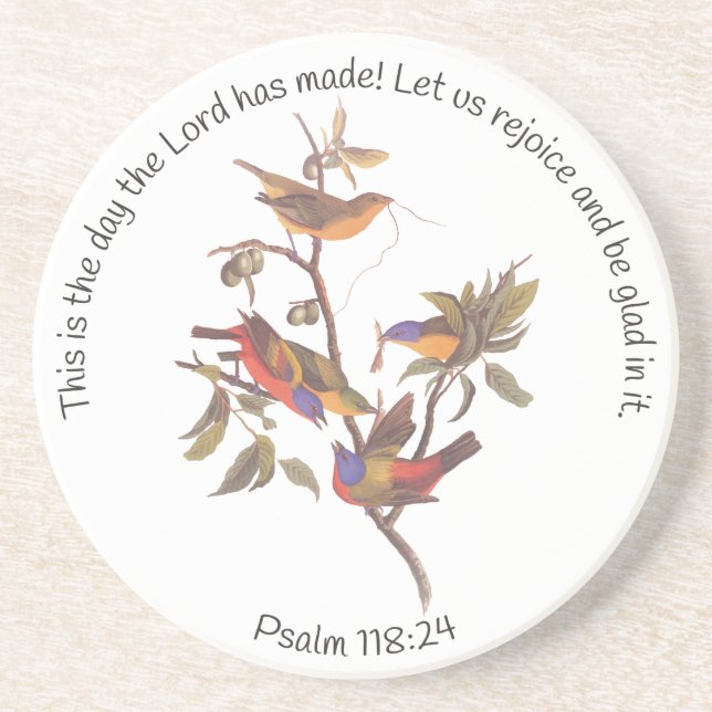 Psalm 118:24 Bibelverse och Paintade fåglar Underlägg (Framsidan)