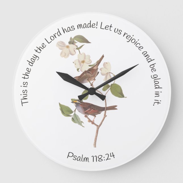 Psalm 118:24 Bible Verse and Sparrow Pair Stor Klocka (Framsida)