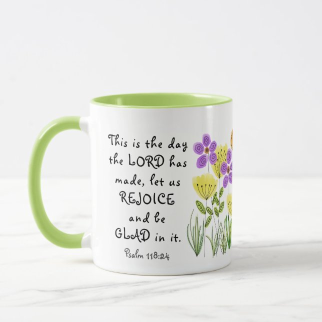 Psalm 118:24 Det här är dagen, inspirationell Blom Mugg (Vänster)