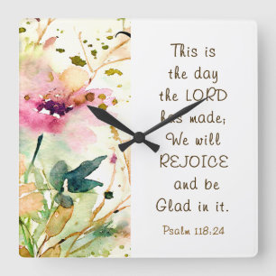Psalm 118:24 Det här är dagen Lord Made Bible Fyrkantig Klocka