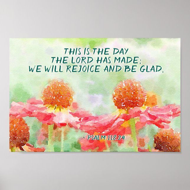 psalm 118:24 Det här är dagen, vattenfärgsblommor Poster (Framsidan)