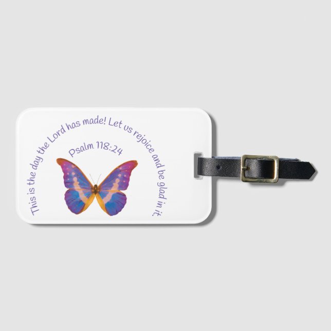 Psalm 118:24 och Butterfly med vattenfärg Bagagebricka (Framsida horisontal)
