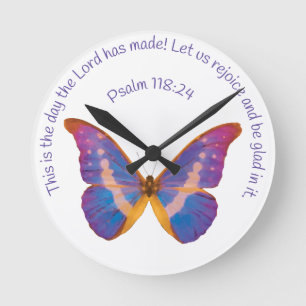 Psalm 118:24 och Butterfly med vattenfärg Rund Klocka
