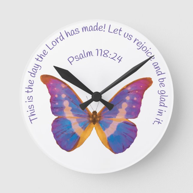 Psalm 118:24 och Butterfly med vattenfärg Rund Klocka (Framsida)