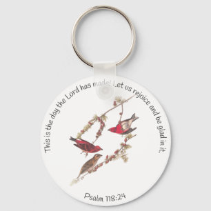 Psalm 118:24 och tre röda fåglar nyckelring