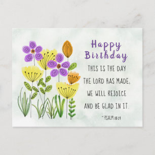 Psalm 118:24 Söt Watercolor Flowers Birthday Vykort