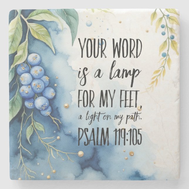 Psalm 119:105 Kristet bibelvers på bild Stenunderlägg (Framsidan)