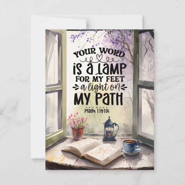 Psalm 119:105 Ord är ett lampa, bibelkort (Framsida)