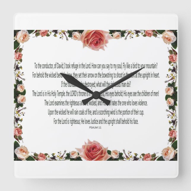 PSALM- 11, Se Barn i Manar, Rosa Blommigt Fyrkantig Klocka (Framsida)