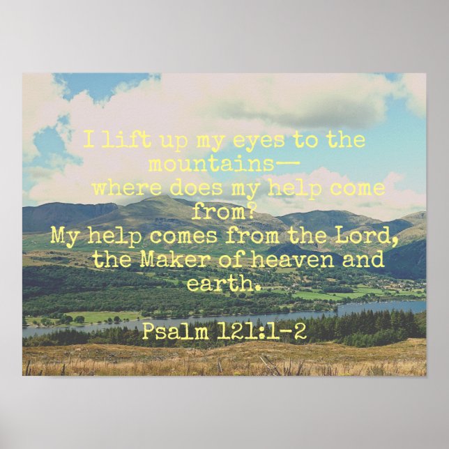 Psalm 121:1-2 bergsinspirerande bibel poster (Framsidan)