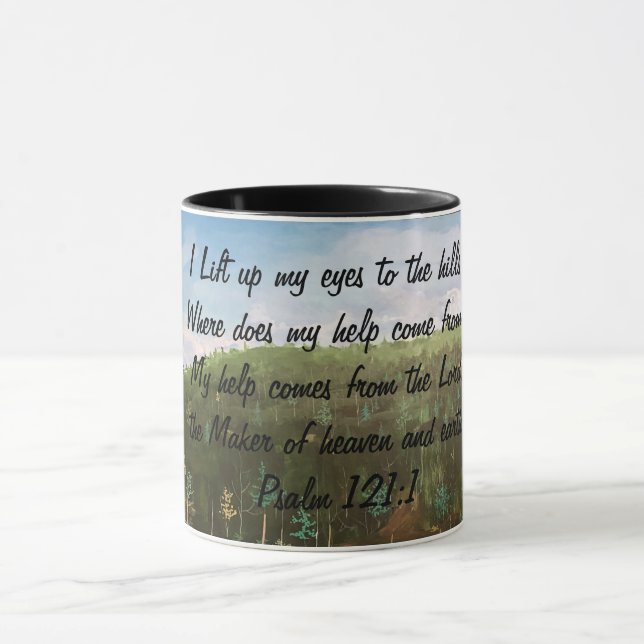 Psalm 121:1 Handmålad originalbild Mugg (Center)