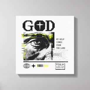 Psalm 121:2 Neon Lime Ögats öga CRT Glitch Art Canvastryck
