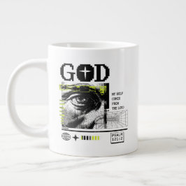 Psalm 121:2 Neon Lime Ögats öga CRT Glitch Art Jumbo Mugg
