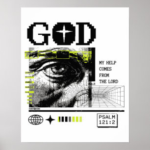 Psalm 121:2 Neon Lime Ögats öga CRT Glitch Art Poster