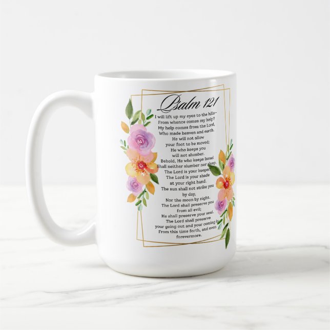 Psalm 121 Blommigt Geometric Ram Kaffemugg (Vänster)