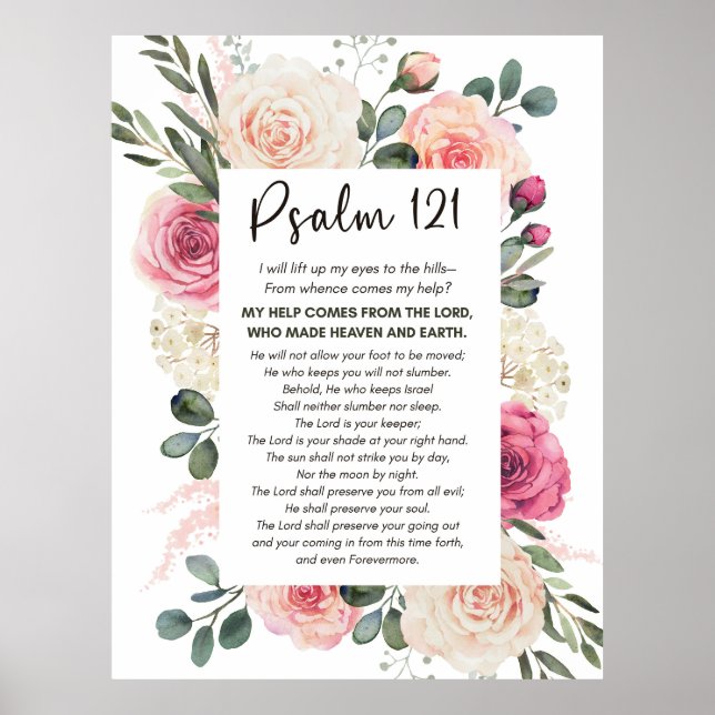 Psalm 121 Jag ska hiss upp min ögon Blommigt Bible Poster (Framsidan)