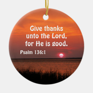 Psalm 136:1 Ge tack till Herren för att han är Julgransprydnad Keramik