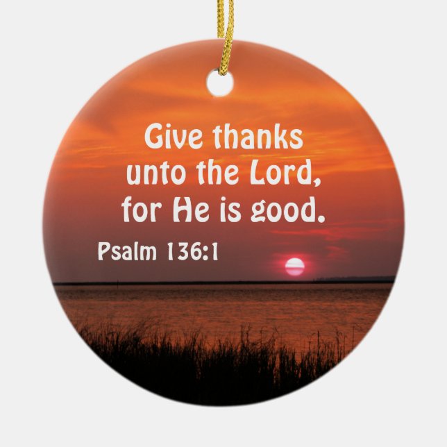 Psalm 136:1 Ge tack till Herren för att han är Julgransprydnad Keramik (Framsidan)