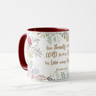 Psalm 136:1 Ge Tack till Lord Blommigt Mugg