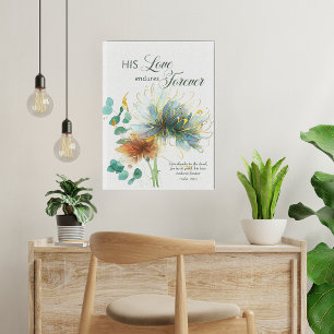 Psalm 136 Hans Kärlek är i Blommigt White Canvastryck