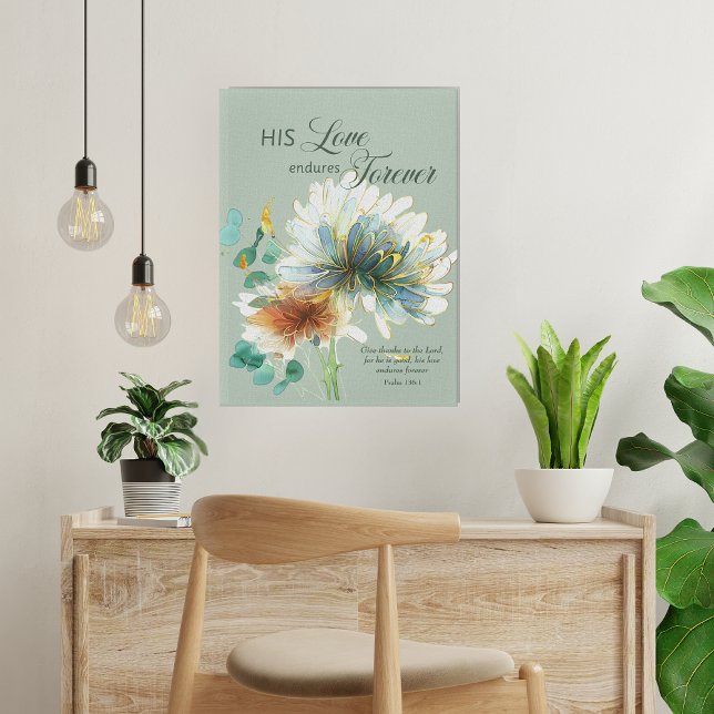 Psalm 136 Hans Kärlek är i Blommigtens Grönt Canvastryck (Skapare uppladdad)