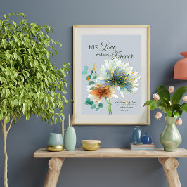 Psalm 136 Hans Kärlek påverkar Blommigt Grått Poster