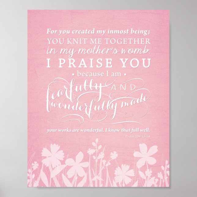 Psalm 139:13-14 "Underbart och fantastiskt skapad" Poster (Framsidan)