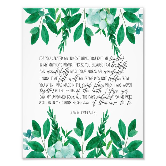 Psalm 139:13-16, "Fearully and Wonderfull Made" Fototryck (Framsidan)