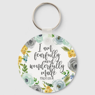 Psalm 139:14 blommigt som skapats på ett skrämmand nyckelring
