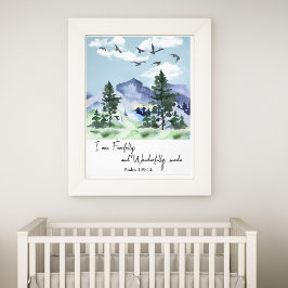Psalm 139:14 Christian Nursery Wall Art Mountains Fototryck