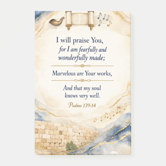 Psalm 139:14 - Jag skall prisa dig Post-it Block (Framsida)