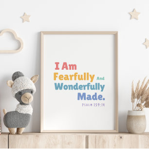 Psalm 139:14 Kids Bible Verse Christian Nursery Po Poster