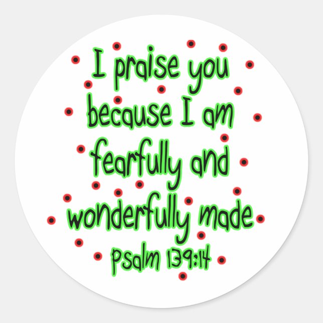 Psalm 139:14 runt klistermärke (Framsida)