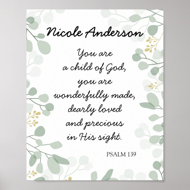 Psalm 139 Guds barn Bible Verse Namn Poster (Framsidan)