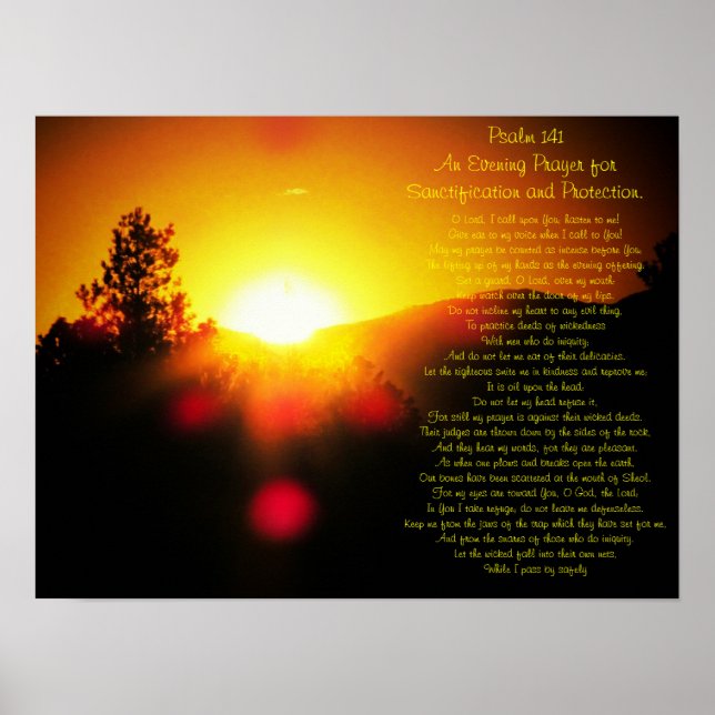 Psalm 141 med ljust Sunset över bergen Poster (Framsidan)