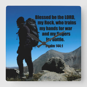 Psalm 144:1 Välsignad är Herren min sten som Fyrkantig Klocka