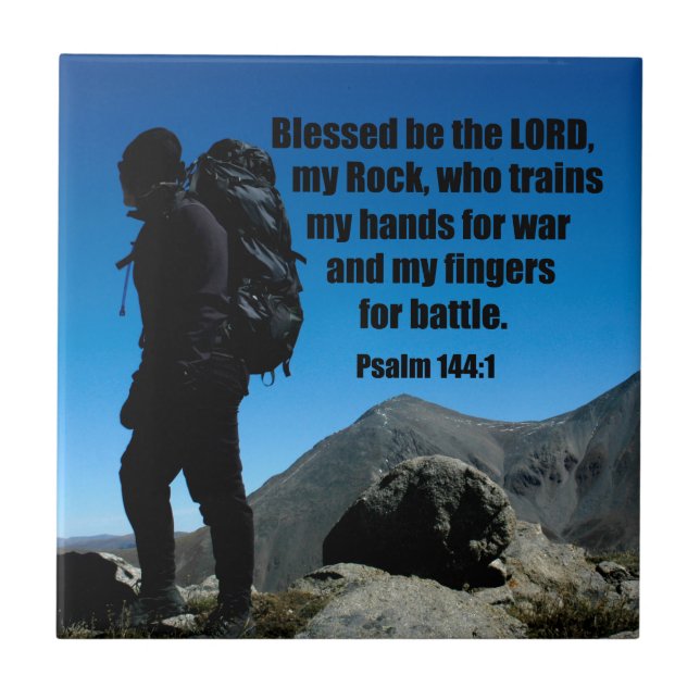 Psalm 144:1 Välsignad är Herren min sten som Kakelplatta (Framsidan)